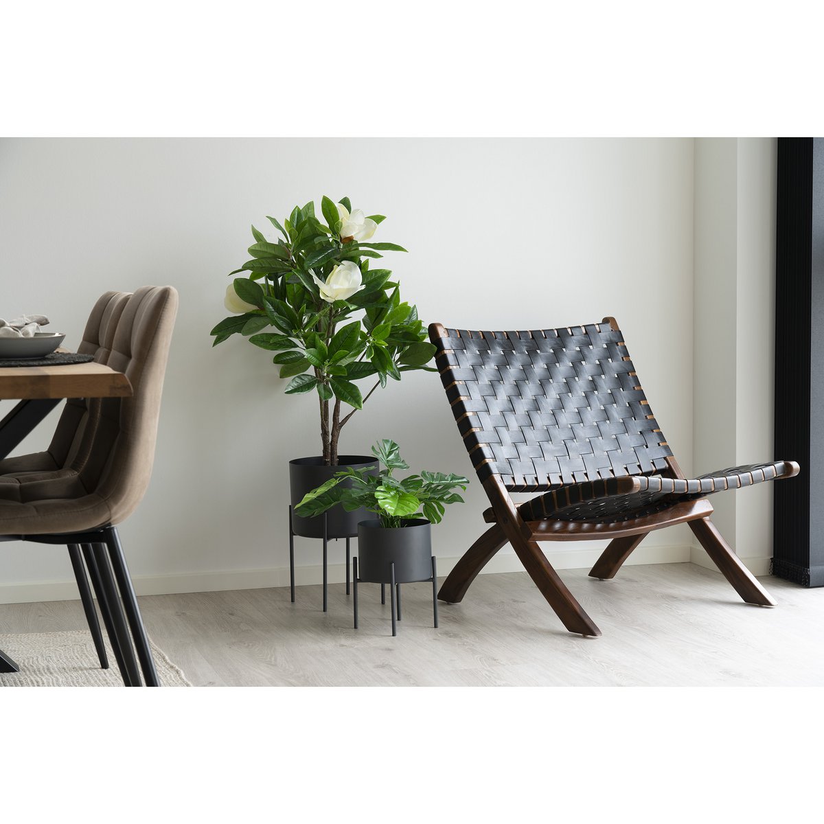 Perugia Klapstoel - Teakhout, Leer, Zwart - 66x74x73 cm - Image 2