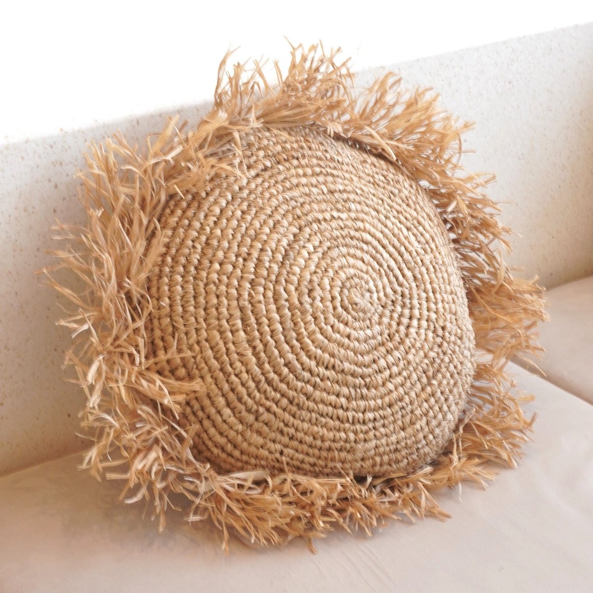 Rond Boho Kussen met Franjes Decoratief Kussen Ø40/50 cm Sierkussen van Raffia Bankkussen met Vulling TARAKAN beige - Image 3