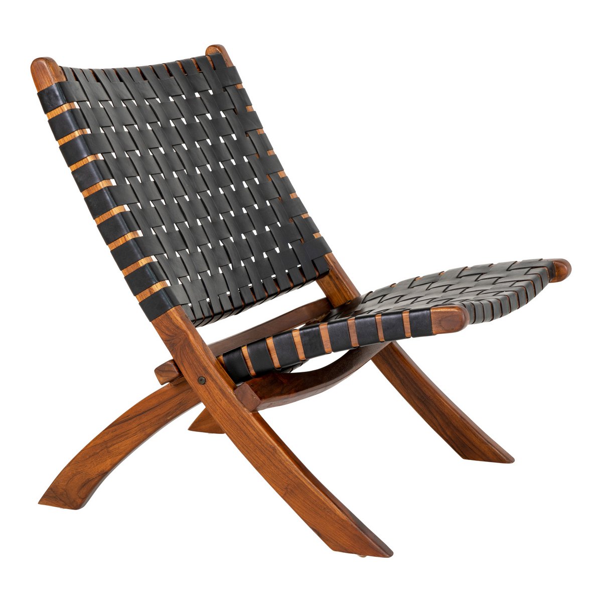 Perugia Klapstoel - Teakhout, Leer, Zwart - 66x74x73 cm - Image 4