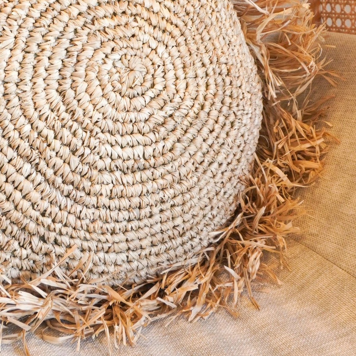 Rond Boho Kussen met Franjes Decoratief Kussen Ø40/50 cm Sierkussen van Raffia Bankkussen met Vulling TARAKAN beige - Image 5
